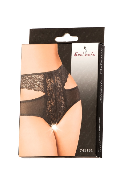 Эротические трусики Erolanta Lingerie Collection с высокой посадкой, с ажурными вырезами, черные (54-56)