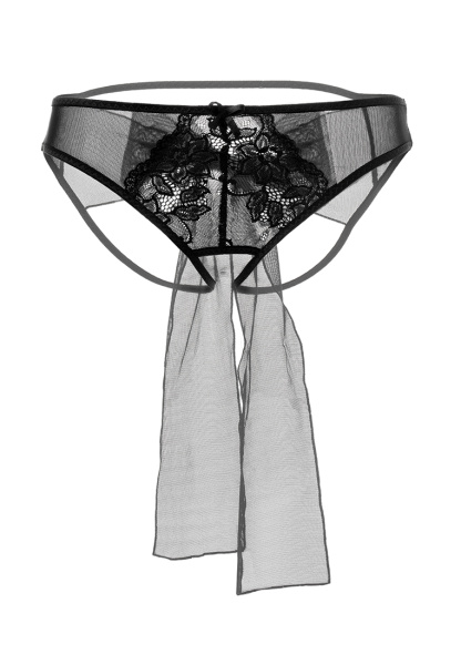 Трусики  эротические из стрейч-сетки с бантом ,черные, (42-44)