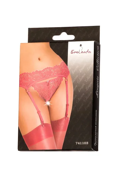 Комплект эротический пояс для чулок и трусики кружевные, красный, (46-48)