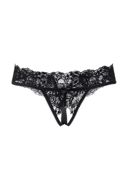 Эротические трусики Erolanta Lingerie Collection с декоративным вырезом сзади, кружевные черные (42-44)