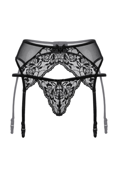 Трусы и пояс для чулок, черные, M/L