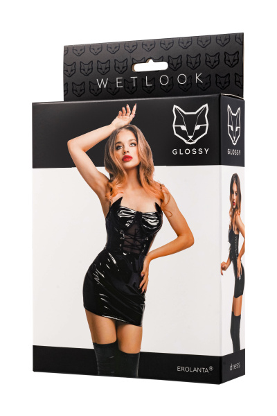 Платье Glossy Mirabell из материала Wetlook, черное, XL