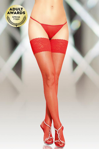 Чулки-сетка со швом, красные, M