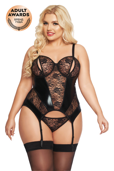 Корсет с пажами и стринги SoftLine Collection Jessica, черные, XXXL