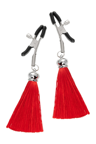 Зажимы на соски «прищепки» с кисточками из шелка Pecado BDSM, Красные