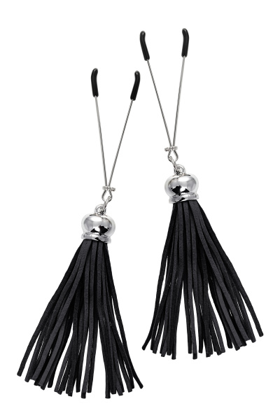 Зажимы на соски «вилки» с кисточками из замши Pecado BDSM ,Черные