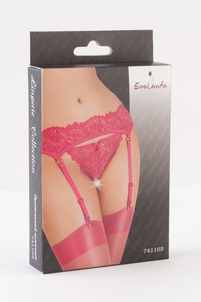 Комплект эротический пояс для чулок и трусики кружевные, красный, (50-52)