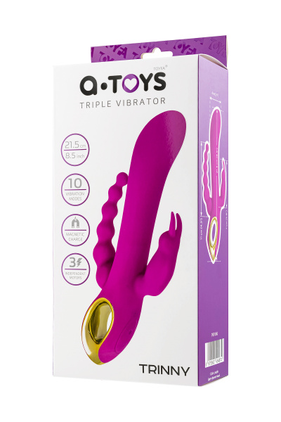 Тройной вибратор A-Toys by TOYFA TRINNY, силикон, фиолетовый, 21,5 см