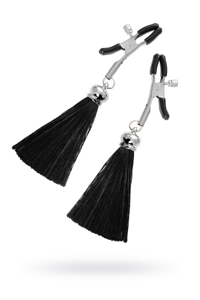 Зажимы на соски «прищепки» с кисточками из шелка Pecado BDSM, Черные