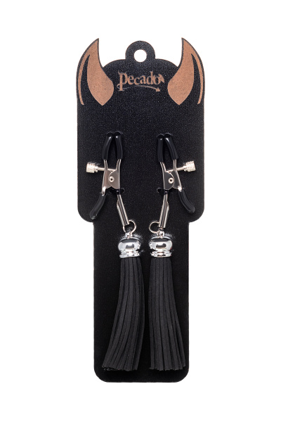Зажимы на соски «вилки» с кисточками из замши Pecado BDSM ,Черные
