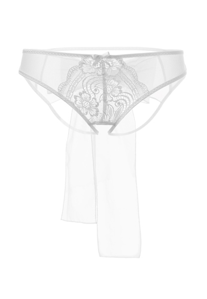 Трусики  эротические из стрейч-сетки с бантом, белые, (46-48